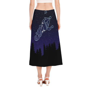 Aquarius Constellation Print Side Slit Midi Skirt