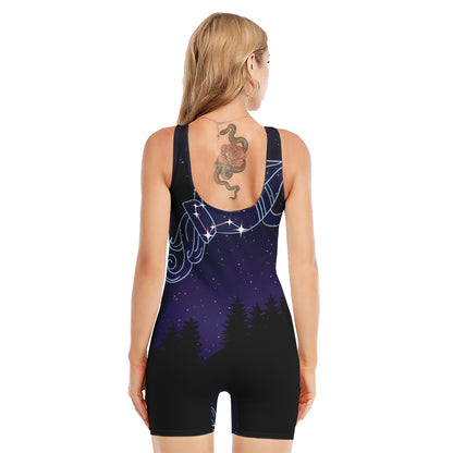 Aquarius Constellation Print Sleeveless One Piece Swimsuit
