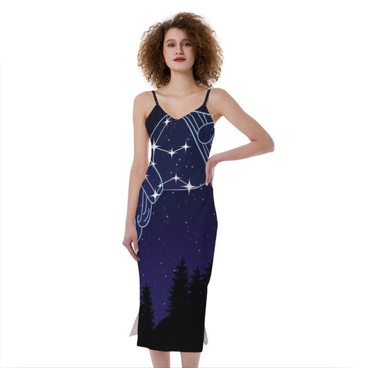 Aquarius Constellation Print Slim Fit Midi Cami Dress