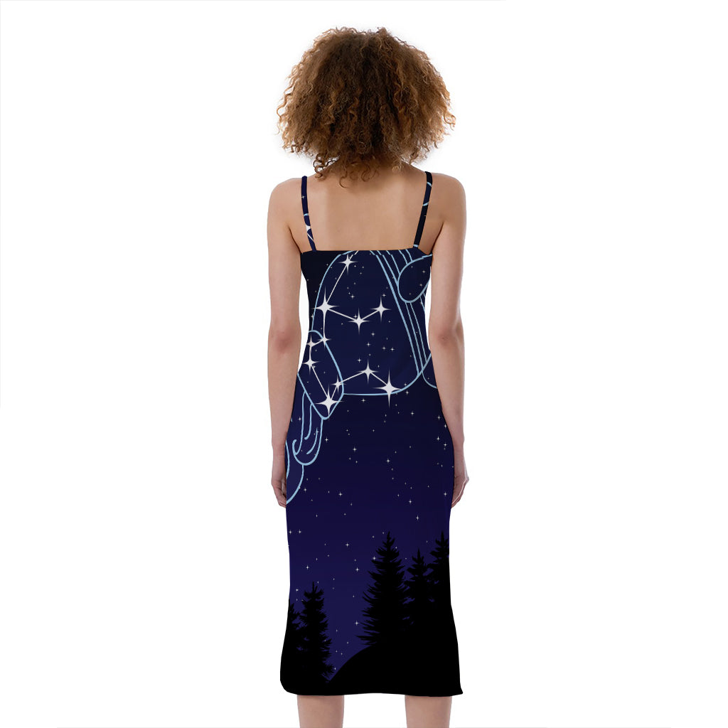 Aquarius Constellation Print Slim Fit Midi Cami Dress