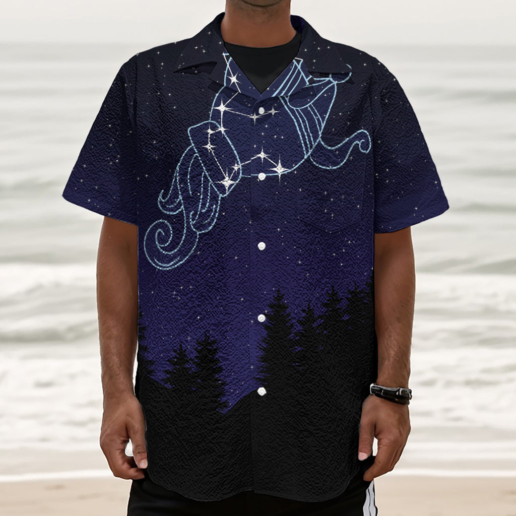 Aquarius Constellation Print Textured Short Sleeve Shirt