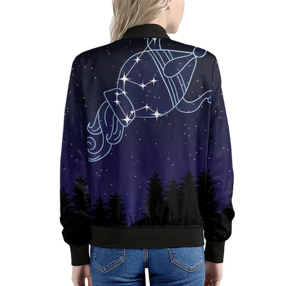Aquarius Constellation Print Women's Bomber Jacket
