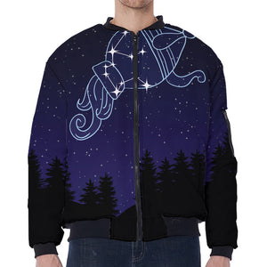 Aquarius Constellation Print Zip Sleeve Bomber Jacket