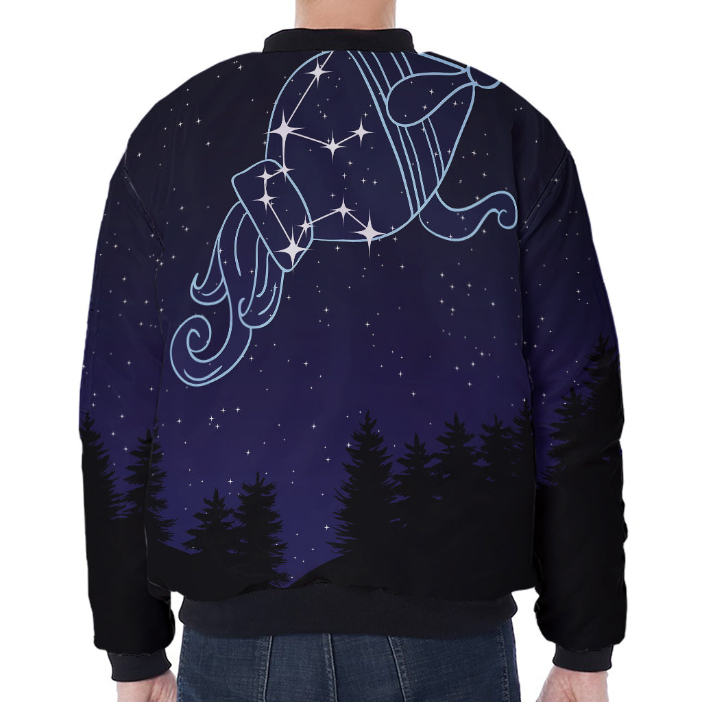 Aquarius Constellation Print Zip Sleeve Bomber Jacket