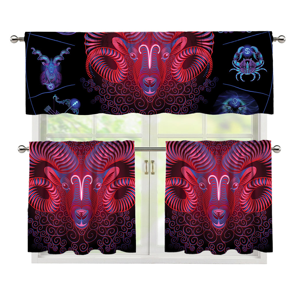 Aries And Astrological Signs Print 3 Piece Kitchen Curtains