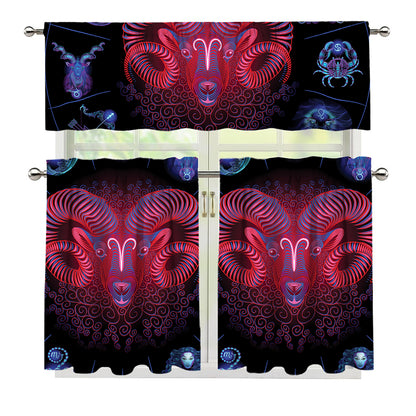 Aries And Astrological Signs Print 3 Piece Kitchen Curtains
