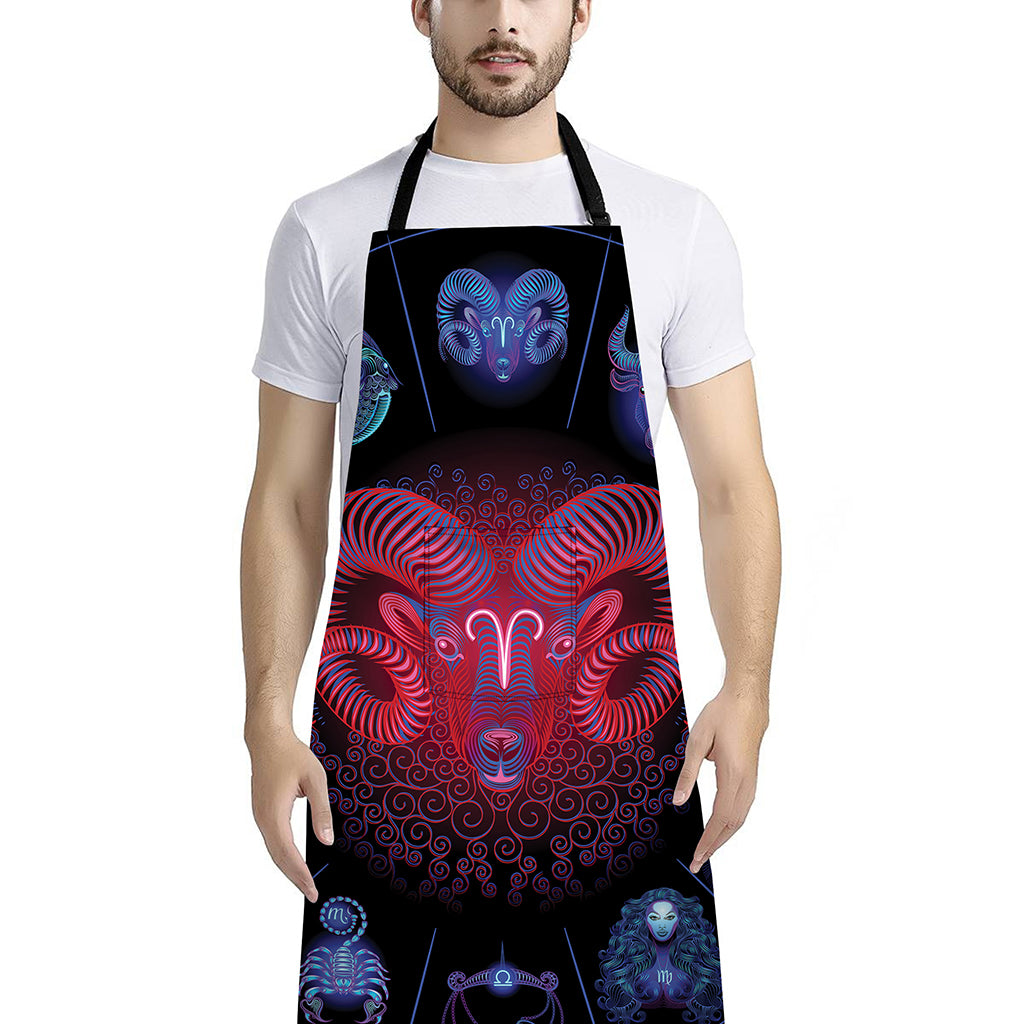 Aries And Astrological Signs Print Bib Apron With Pocket