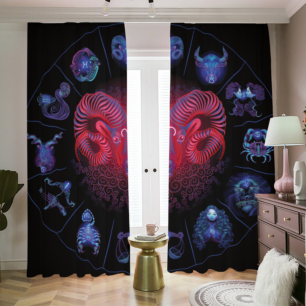 Aries And Astrological Signs Print Blackout Pencil Pleat Curtains