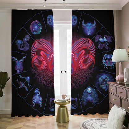 Aries And Astrological Signs Print Blackout Pencil Pleat Curtains