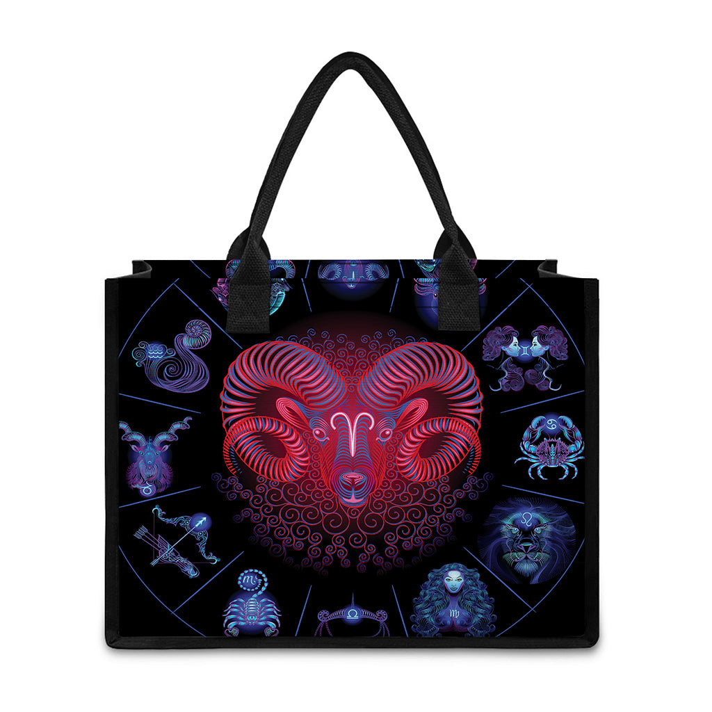 Aries And Astrological Signs Print Canvas Tote Bag