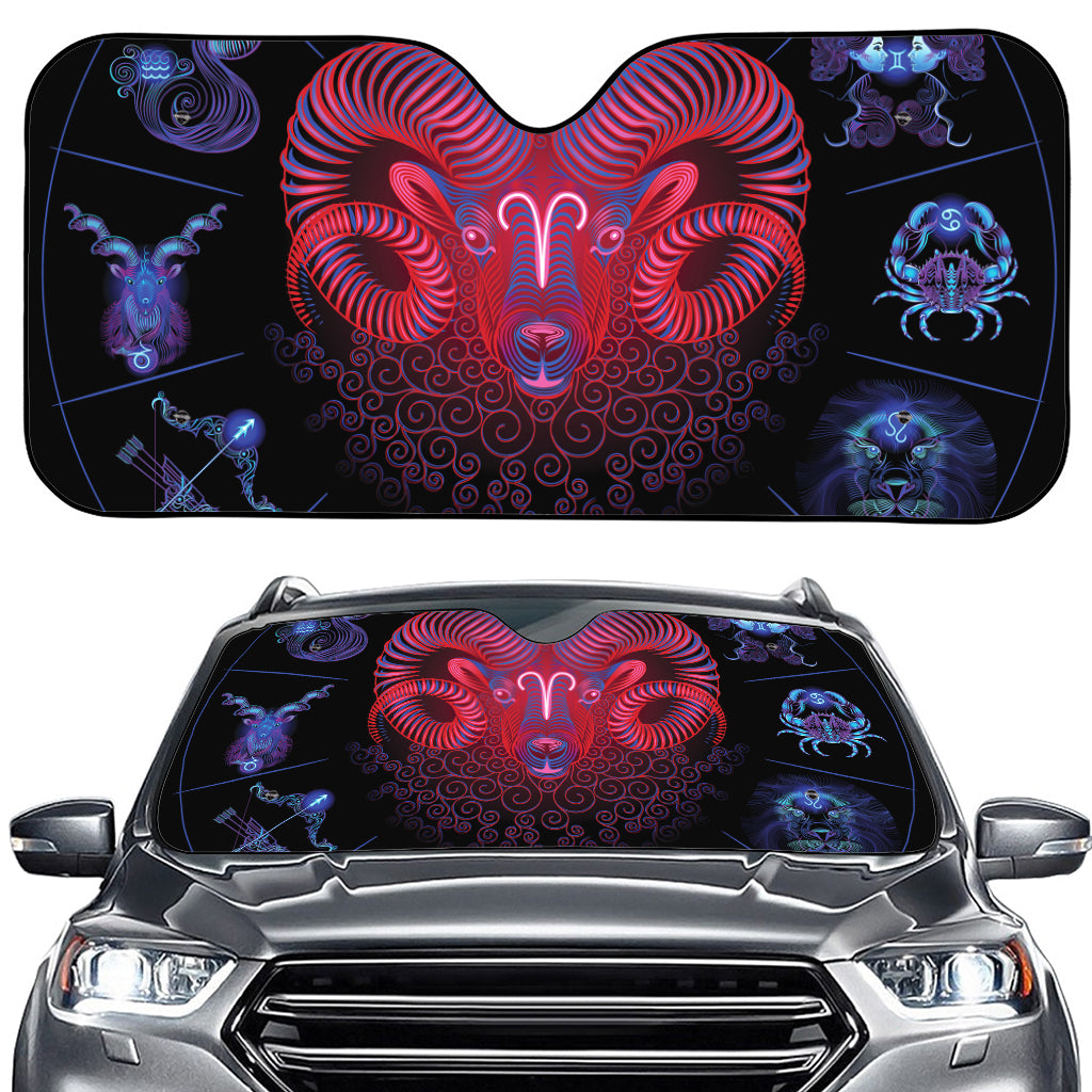 Aries And Astrological Signs Print Car Windshield Sun Shade