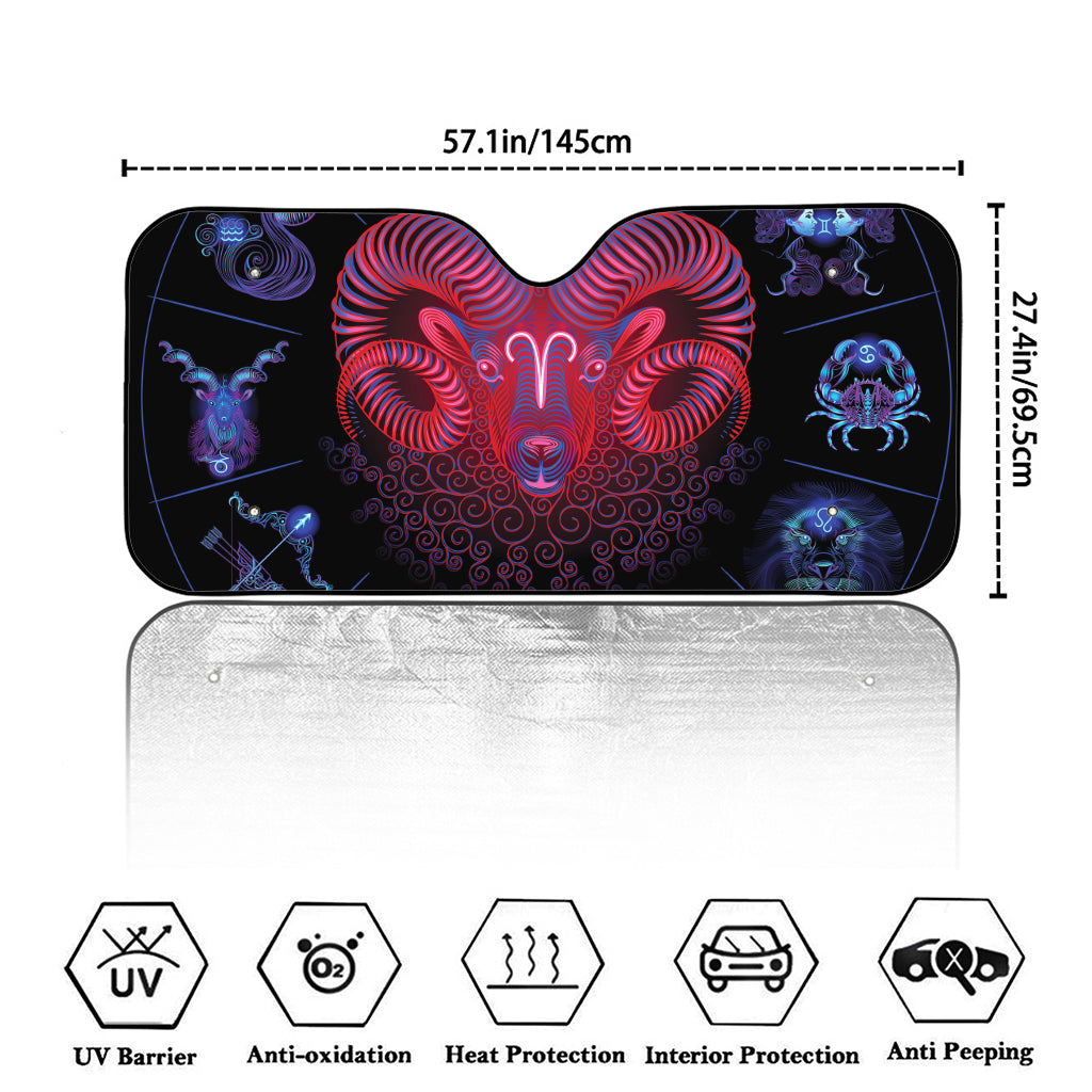 Aries And Astrological Signs Print Car Windshield Sun Shade