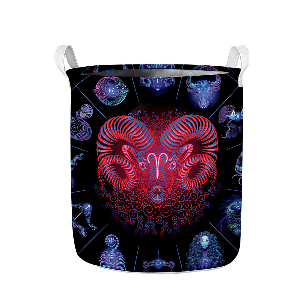 Aries And Astrological Signs Print Collapsible Laundry Basket