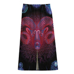Aries And Astrological Signs Print Cotton Front Slit Maxi Skirt