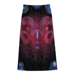 Aries And Astrological Signs Print Cotton Front Slit Maxi Skirt