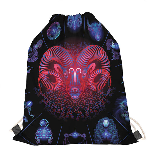 Aries And Astrological Signs Print Drawstring Bag