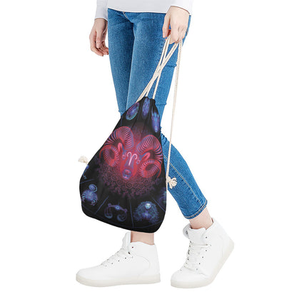 Aries And Astrological Signs Print Drawstring Bag