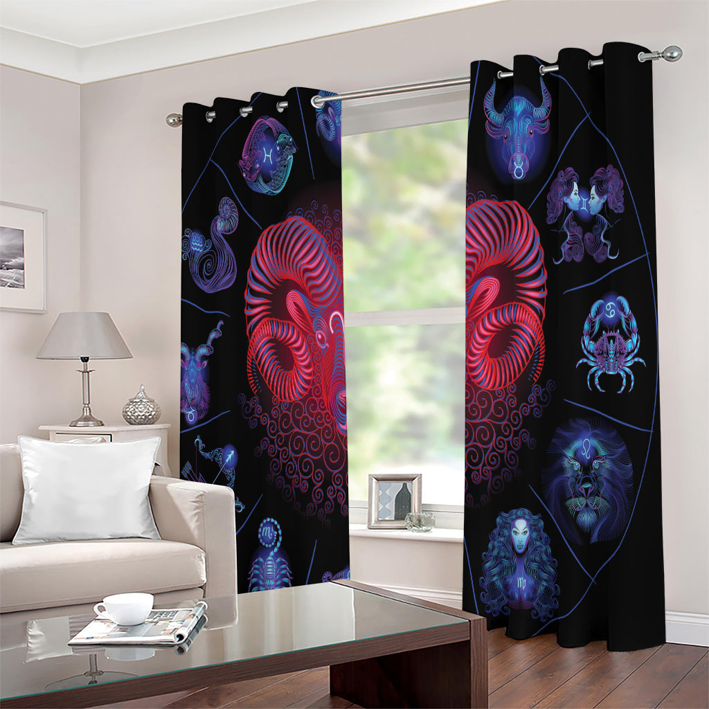 Aries And Astrological Signs Print Extra Wide Grommet Curtains