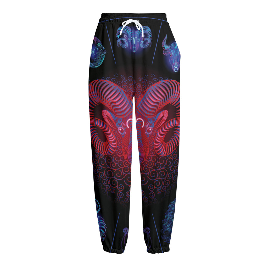 Aries And Astrological Signs Print Fleece Lined Knit Pants
