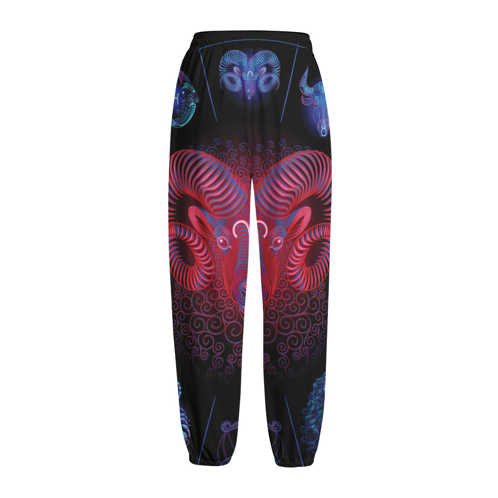 Aries And Astrological Signs Print Fleece Lined Knit Pants