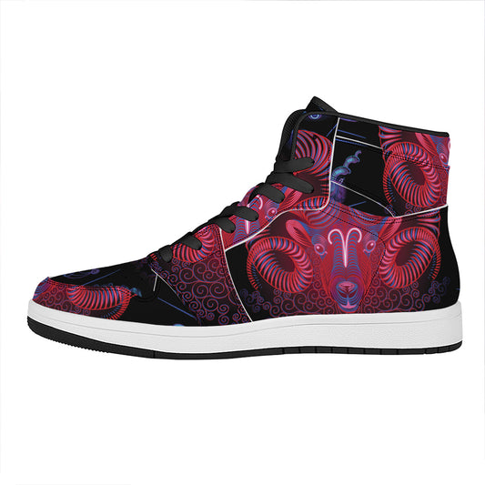 Aries And Astrological Signs Print High Top Leather Sneakers