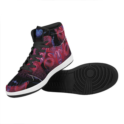 Aries And Astrological Signs Print High Top Leather Sneakers