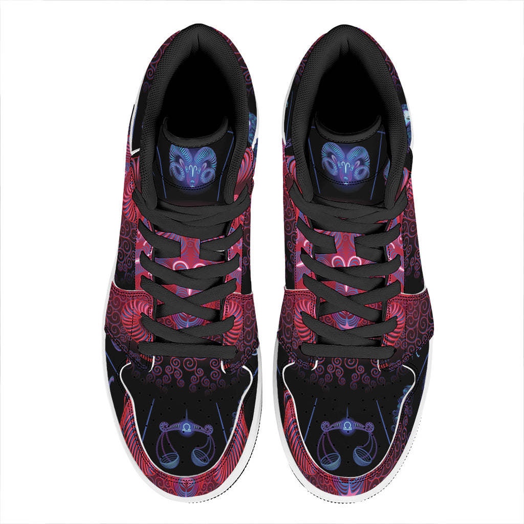 Aries And Astrological Signs Print High Top Leather Sneakers