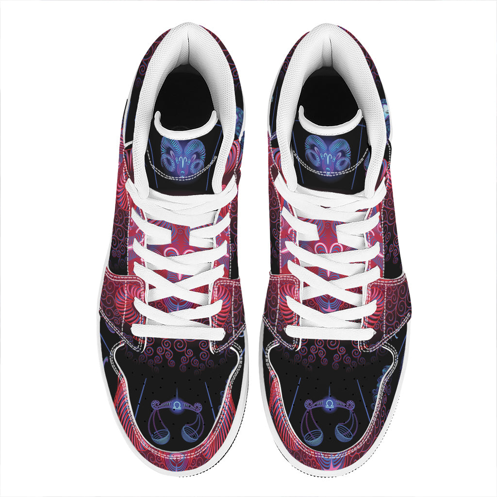 Aries And Astrological Signs Print High Top Leather Sneakers