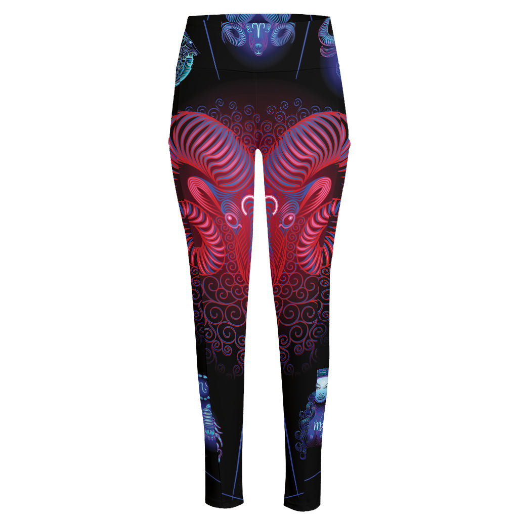 Aries And Astrological Signs Print High-Waisted Pocket Leggings
