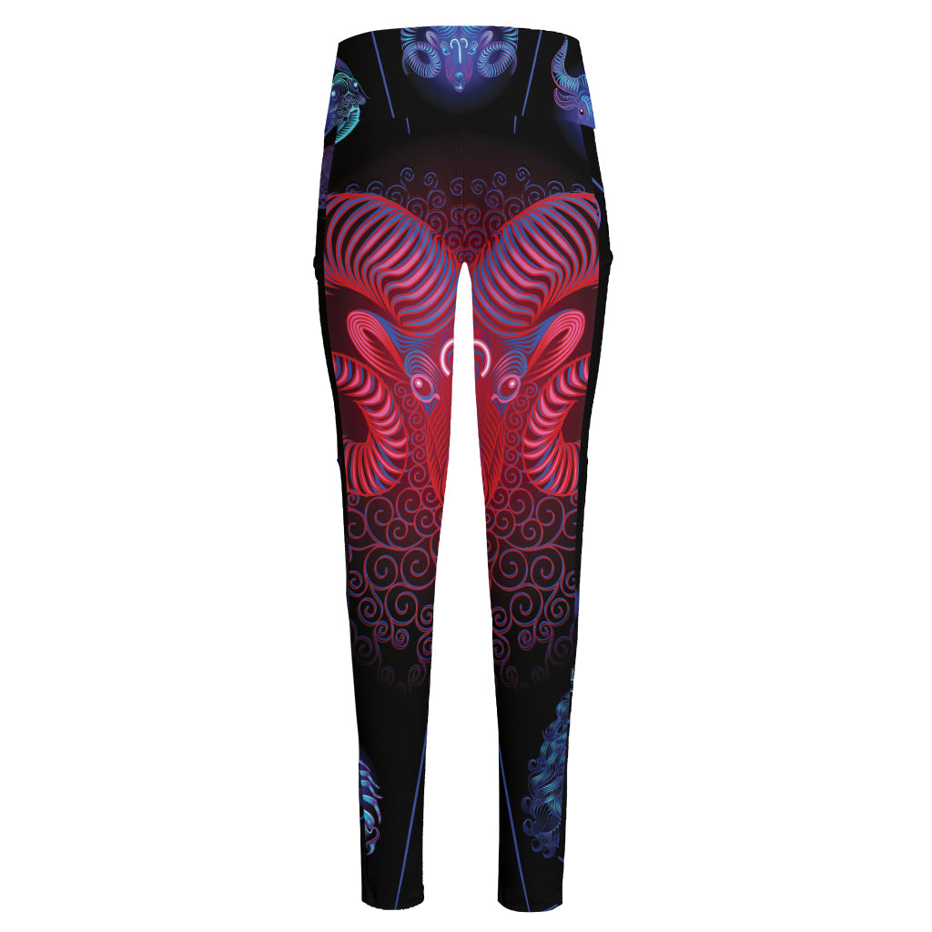 Aries And Astrological Signs Print High-Waisted Pocket Leggings