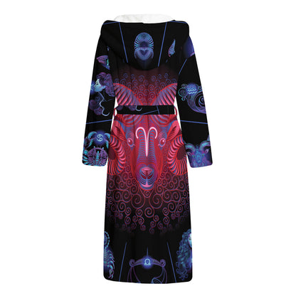 Aries And Astrological Signs Print Hooded Bathrobe