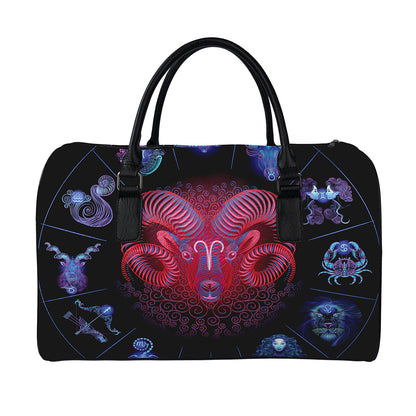 Aries And Astrological Signs Print Leather Duffle Bag