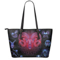 Aries And Astrological Signs Print Leather Tote Bag With Zipper