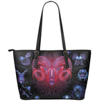 Aries And Astrological Signs Print Leather Tote Bag