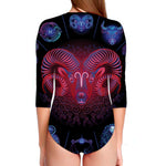 Aries And Astrological Signs Print Long Sleeve Swimsuit