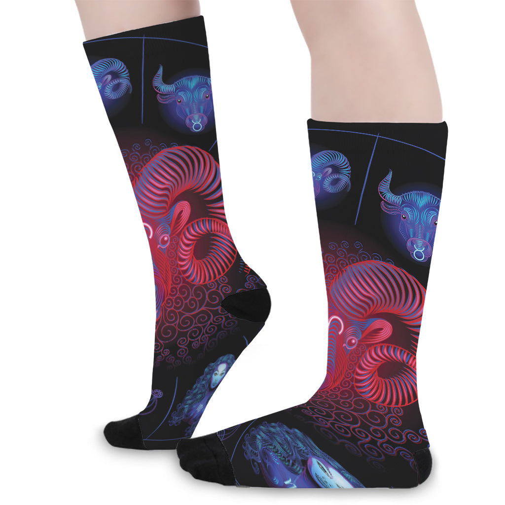 Aries And Astrological Signs Print Long Socks