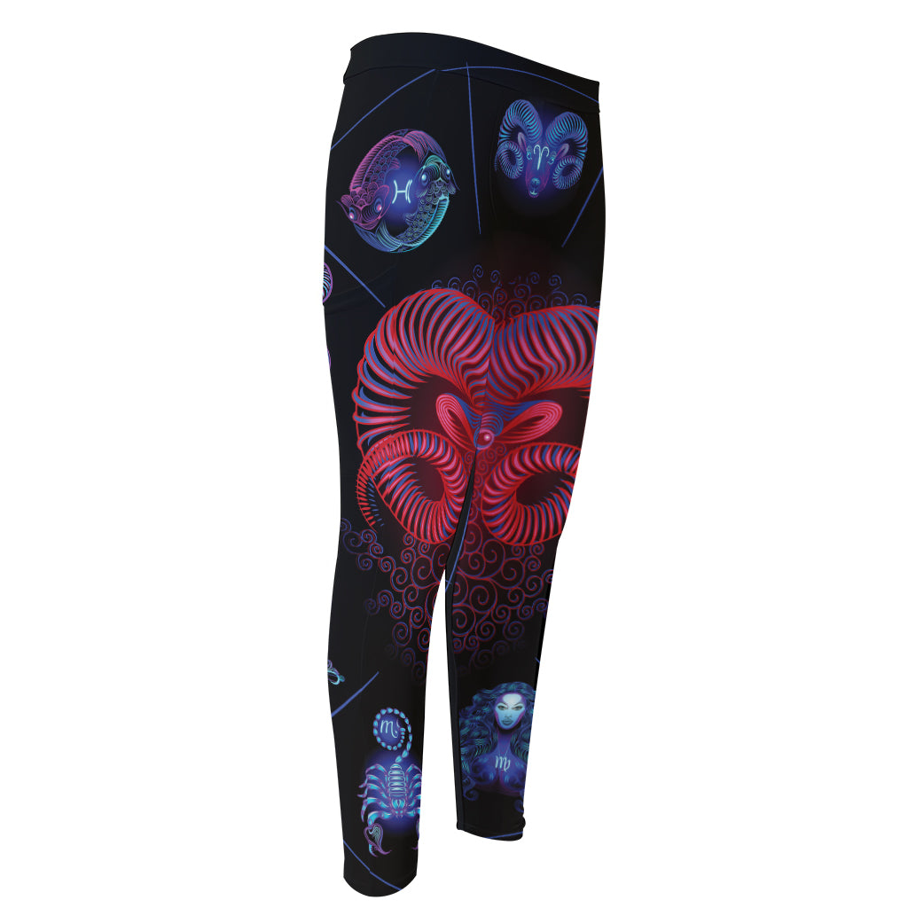 Aries And Astrological Signs Print Men's Compression Pants