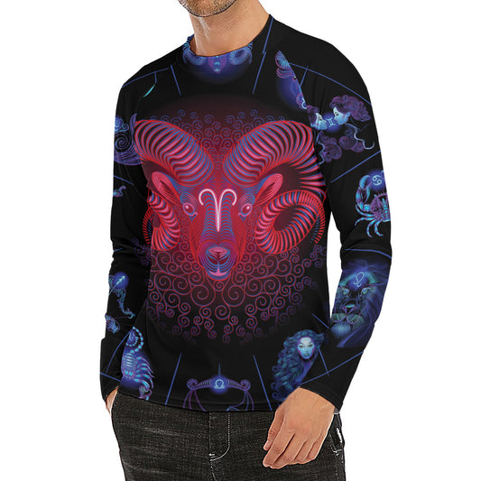 Aries And Astrological Signs Print Men's Long Sleeve Rash Guard