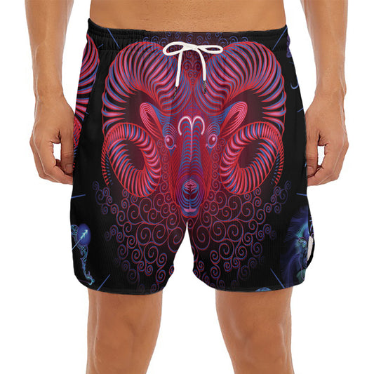 Aries And Astrological Signs Print Men's Split Running Shorts