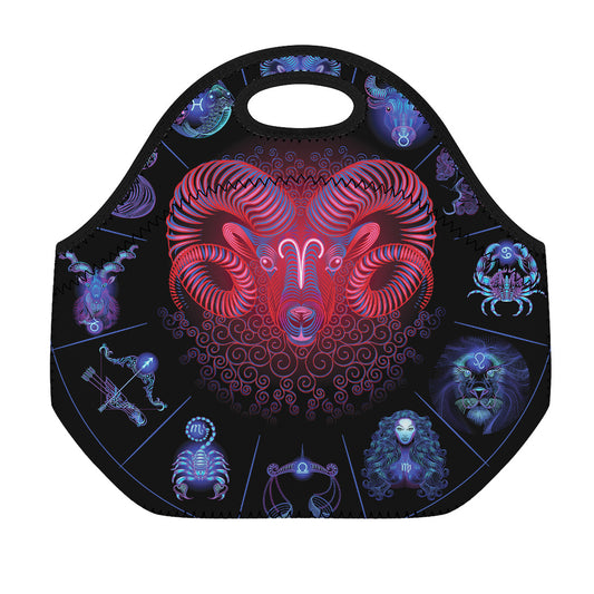 Aries And Astrological Signs Print Neoprene Lunch Bag