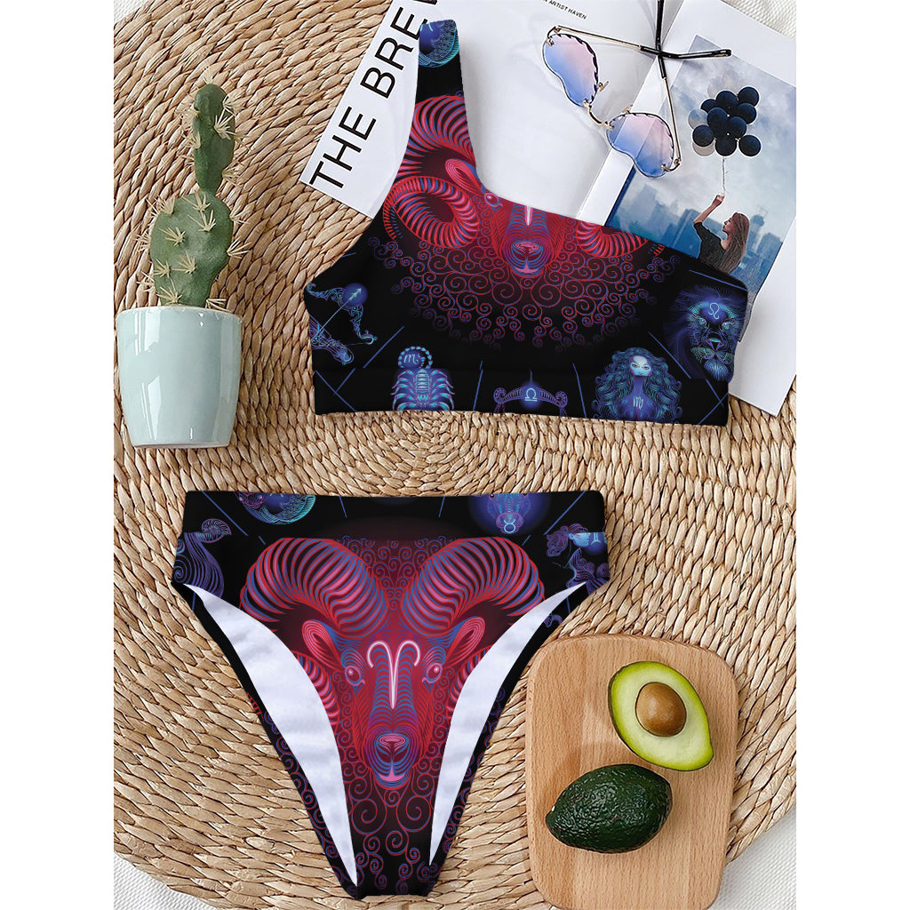 Aries And Astrological Signs Print One Shoulder Bikini Top