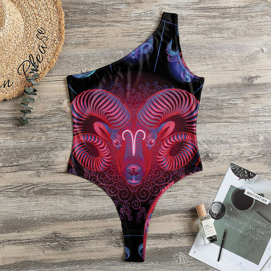 Aries And Astrological Signs Print One Shoulder Bodysuit