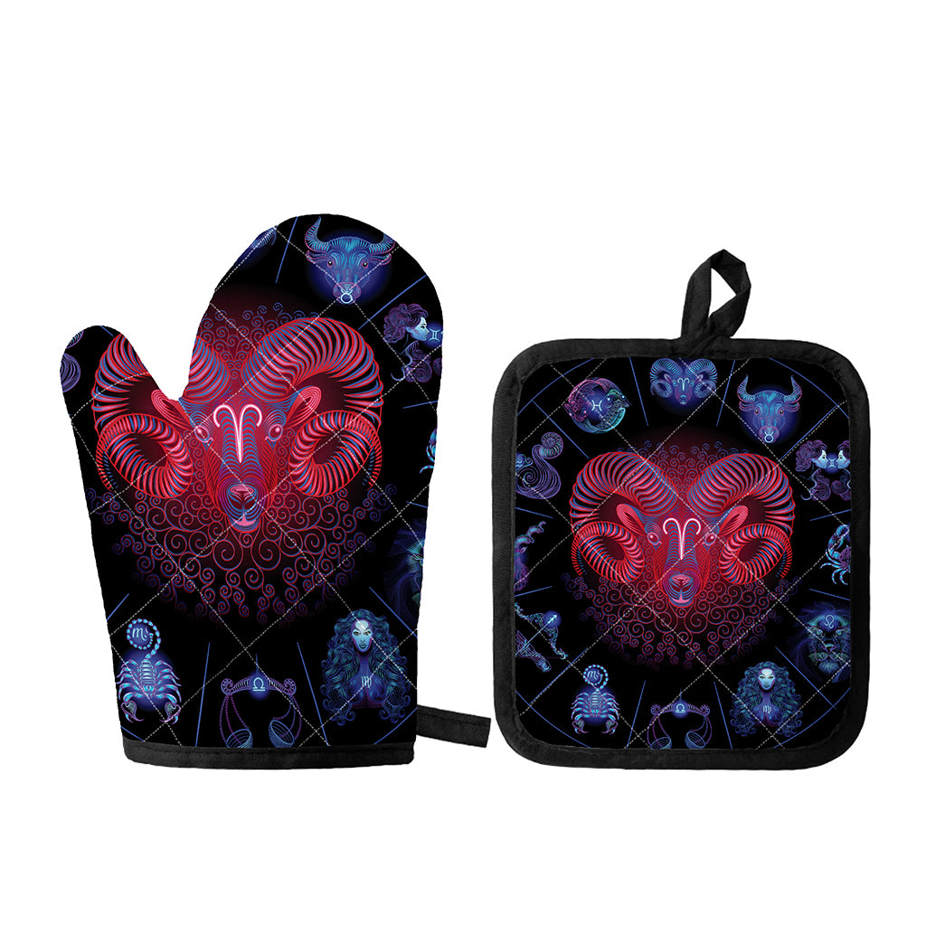 Aries And Astrological Signs Print Oven Mitt And Pot Holder Set