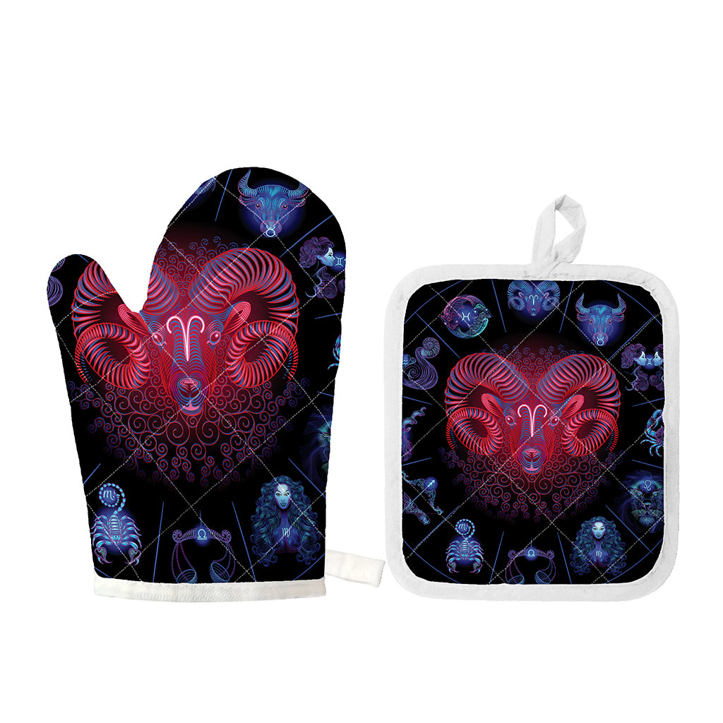 Aries And Astrological Signs Print Oven Mitt And Pot Holder Set