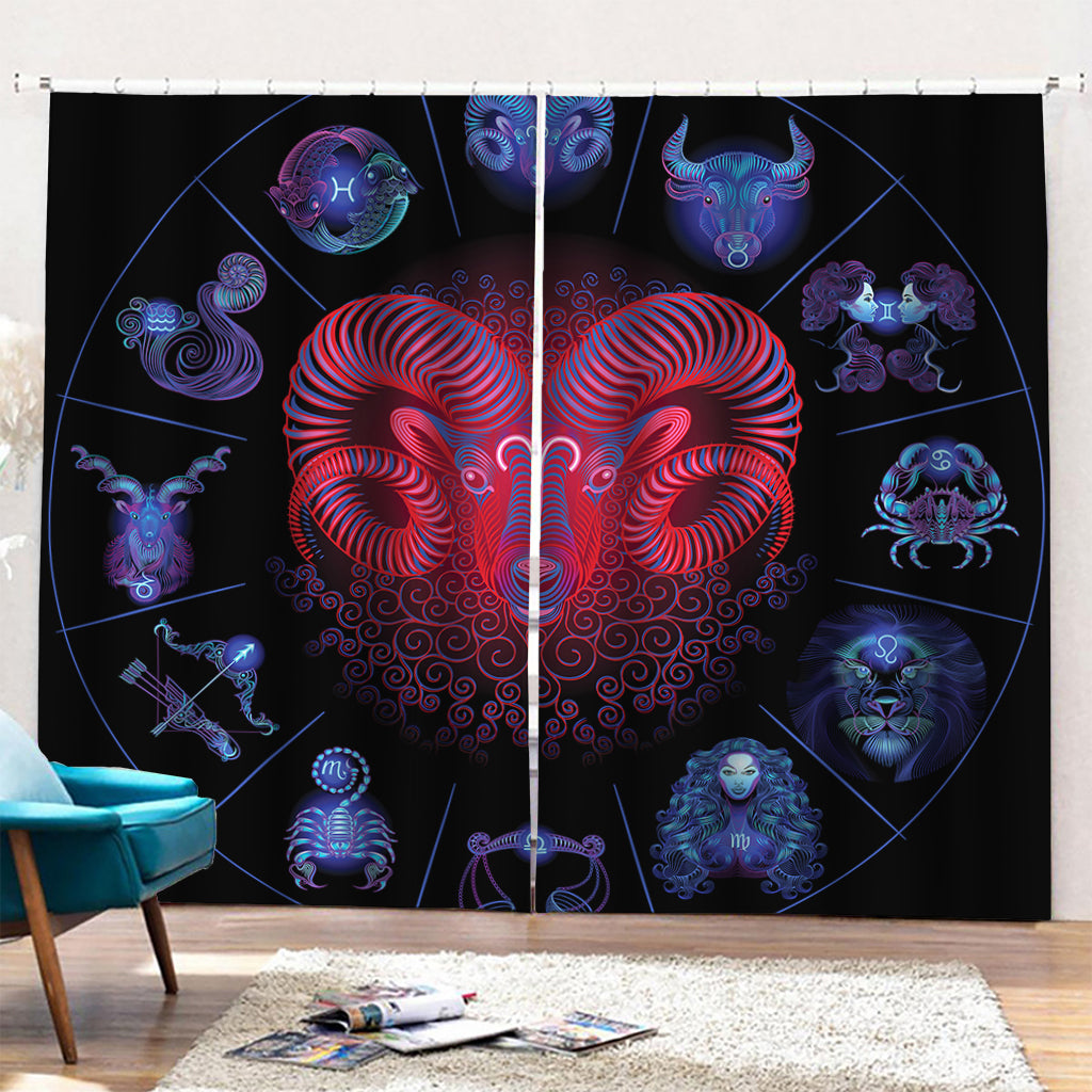 Aries And Astrological Signs Print Pencil Pleat Curtains