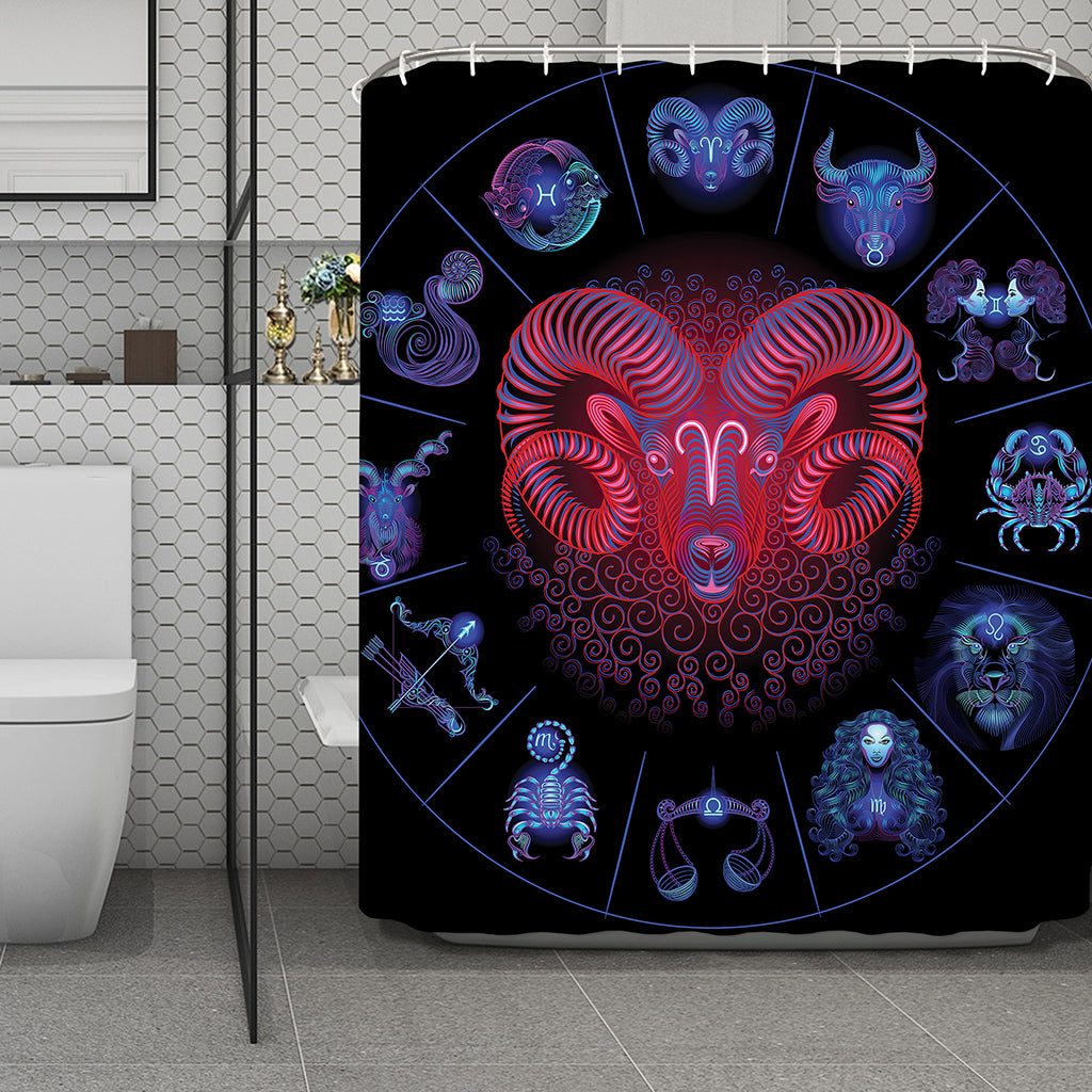 Aries And Astrological Signs Print Polyester Shower Curtain