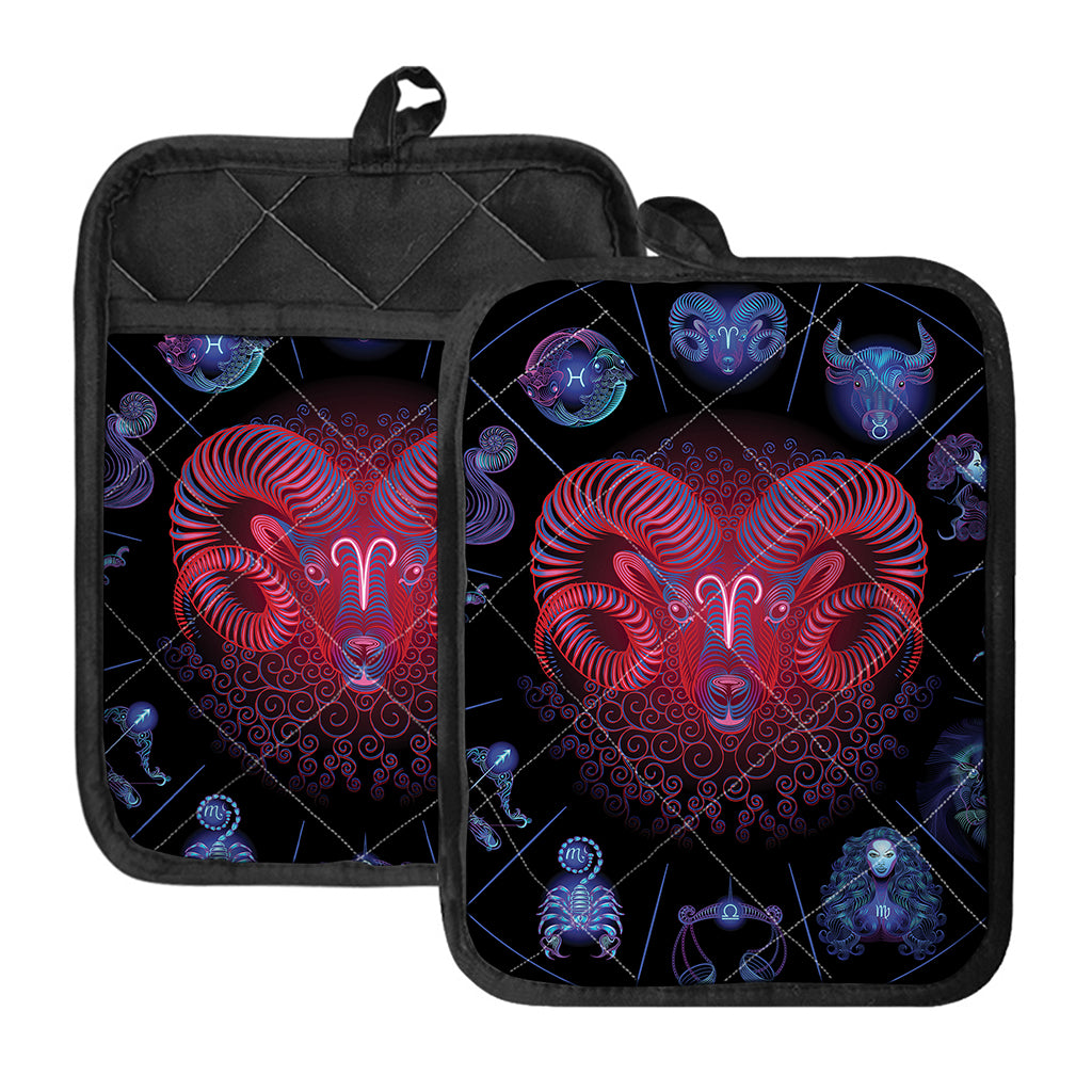 Aries And Astrological Signs Print Pot Holders With Pocket