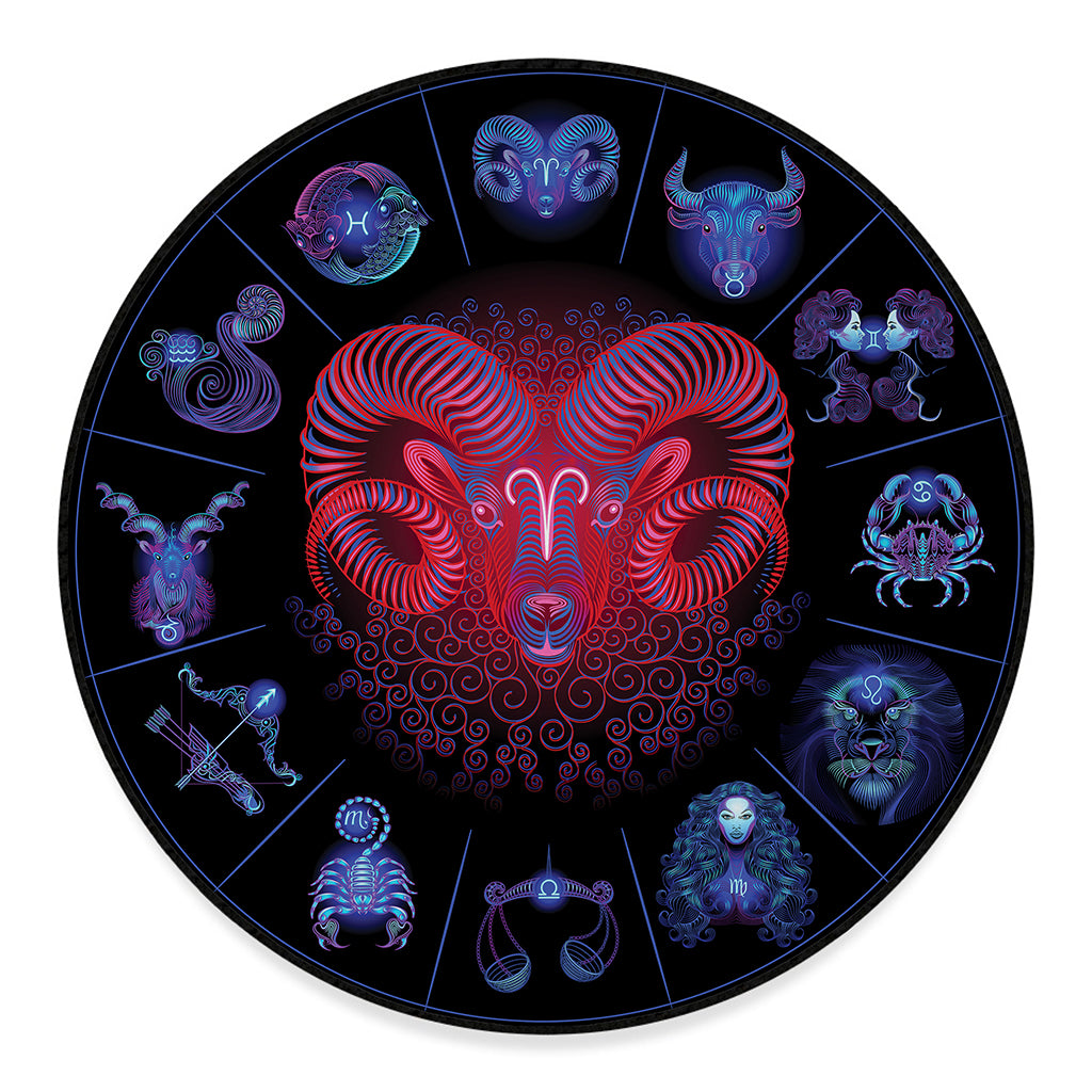 Aries And Astrological Signs Print Round Floor Mat