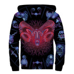 Aries And Astrological Signs Print Sherpa Lined Zip Up Hoodie