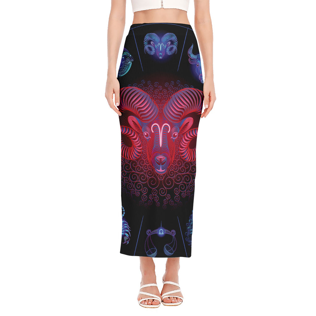 Aries And Astrological Signs Print Side Slit Maxi Skirt
